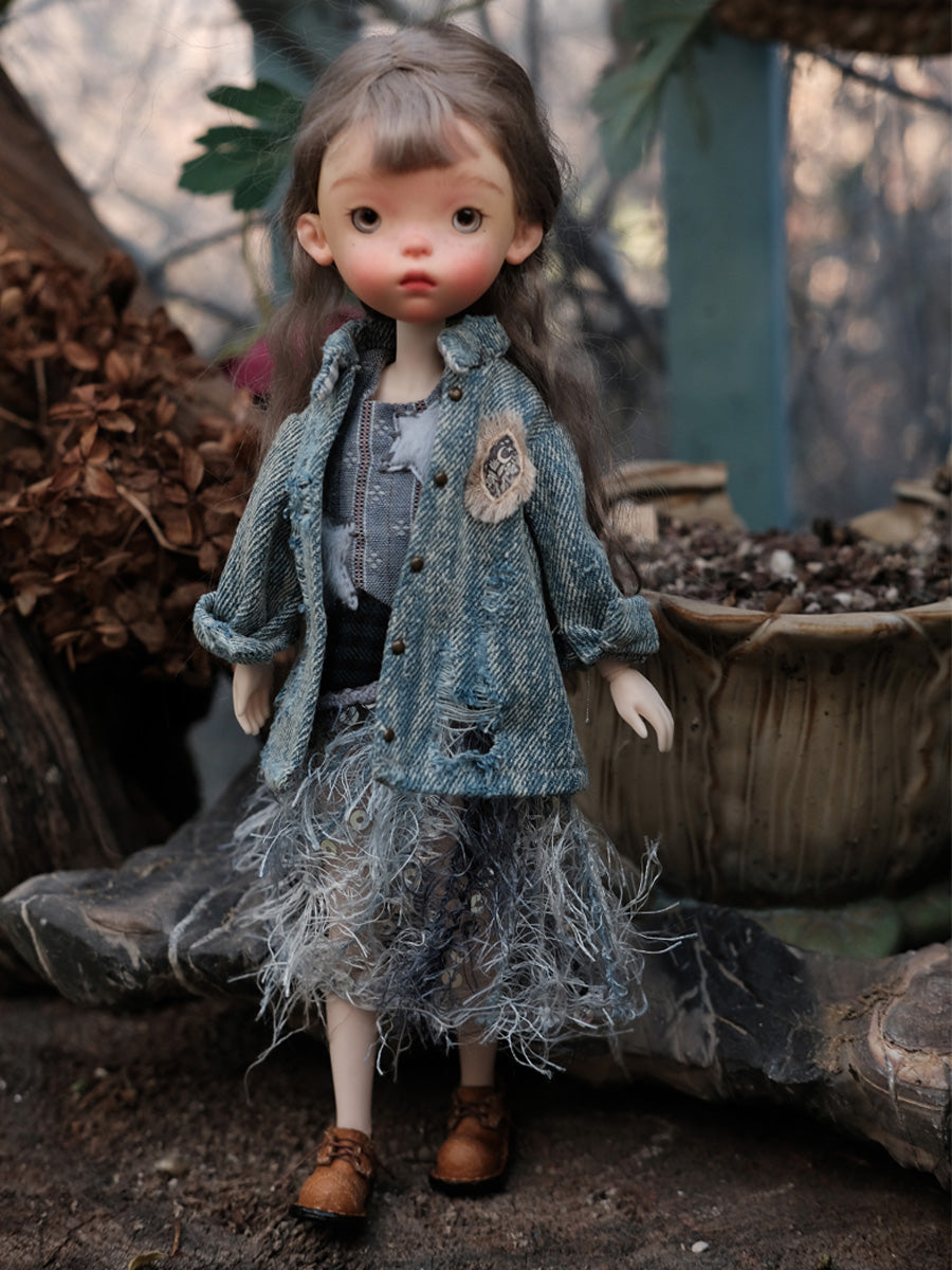 Handmade Outfit for Blythe/ Ob24/ Ob22/ Azone, Denim Splicing Set