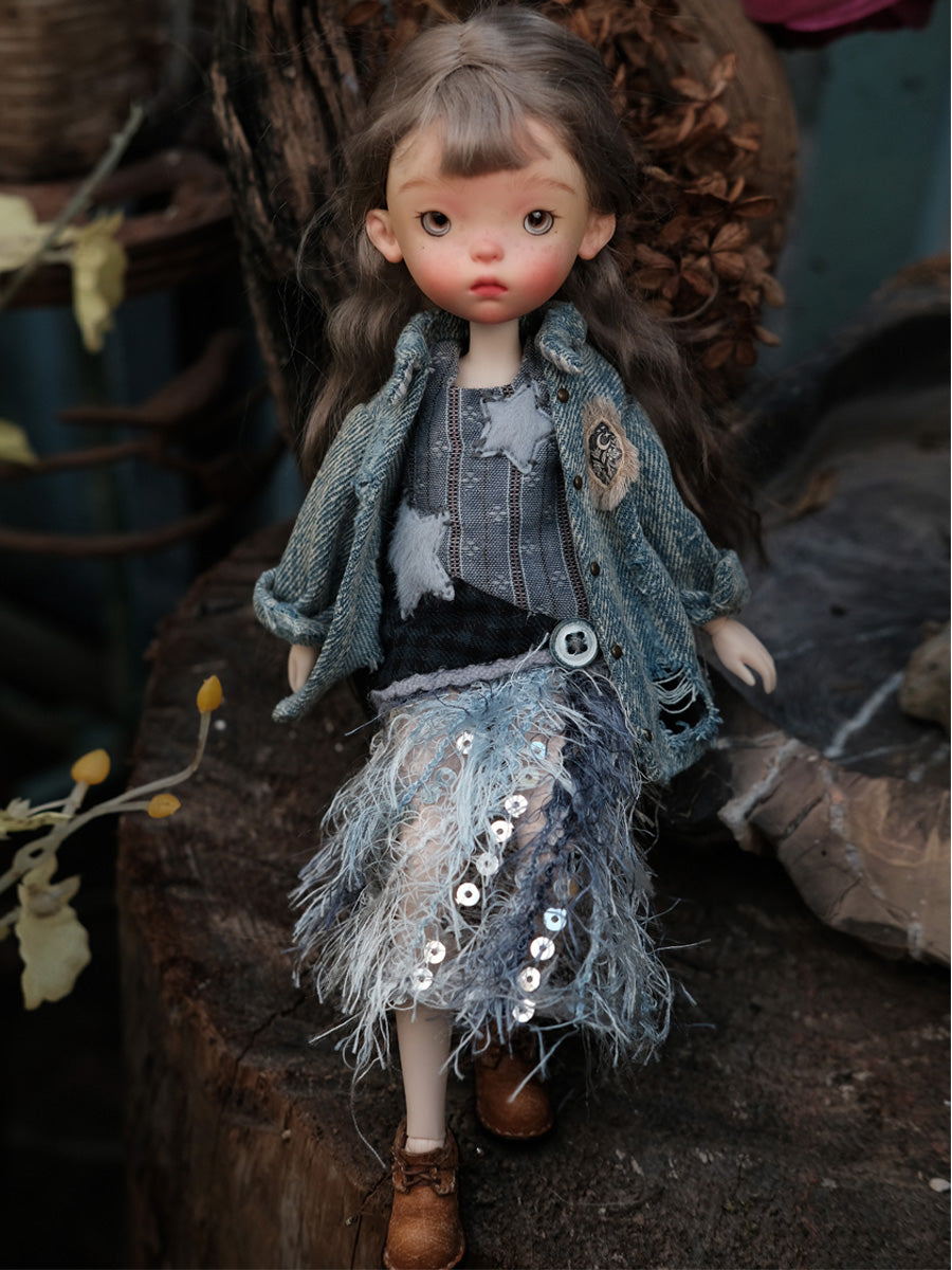 Handmade Outfit for Blythe/ Ob24/ Ob22/ Azone, Denim Splicing Set