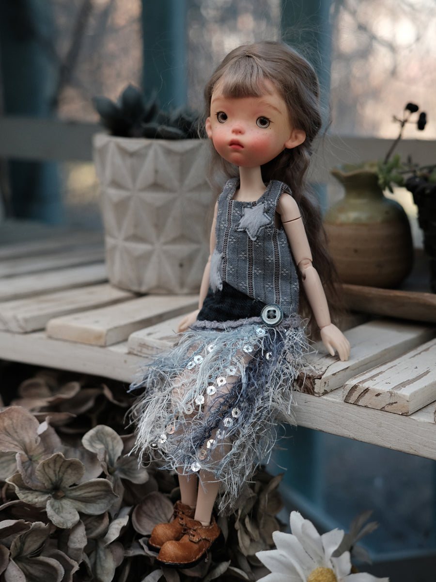 Handmade Outfit for Blythe/ Ob24/ Ob22/ Azone, Denim Splicing Set