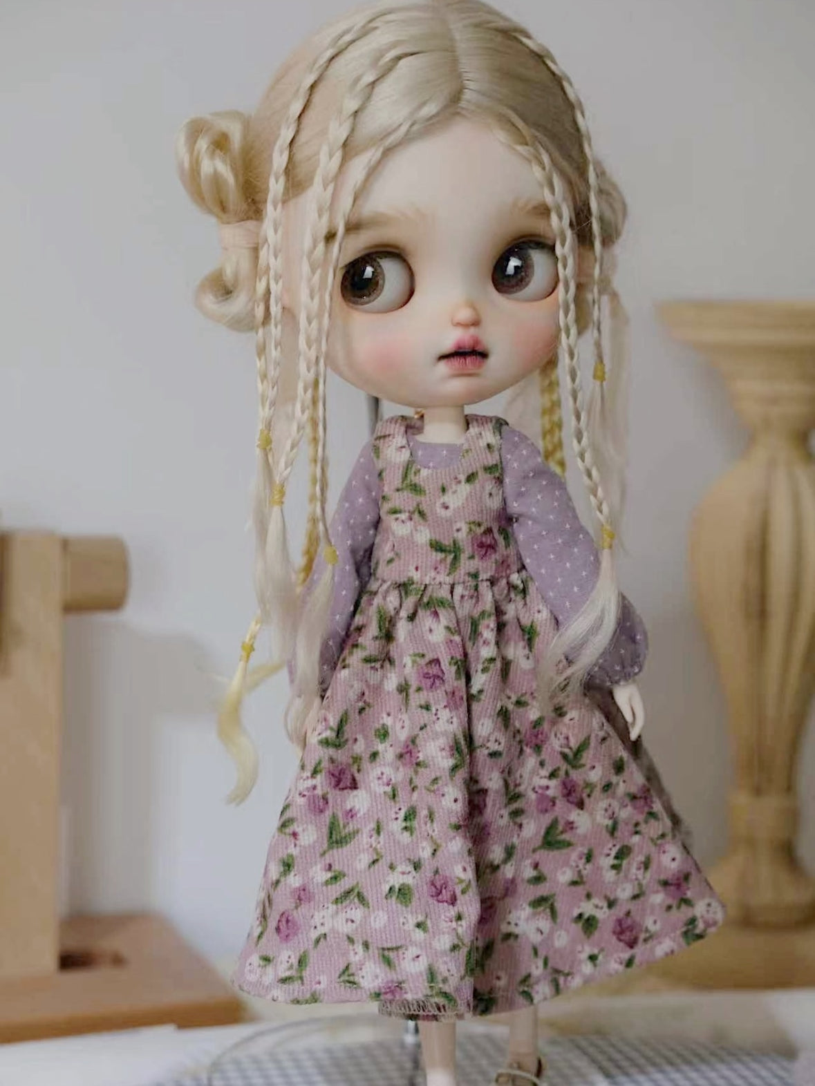 Pink Purple Floral Knit Blythe Outfit Front View | ToastDoll