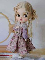 Pink Purple Floral Knit Blythe Outfit On Doll Display | ToastDoll
