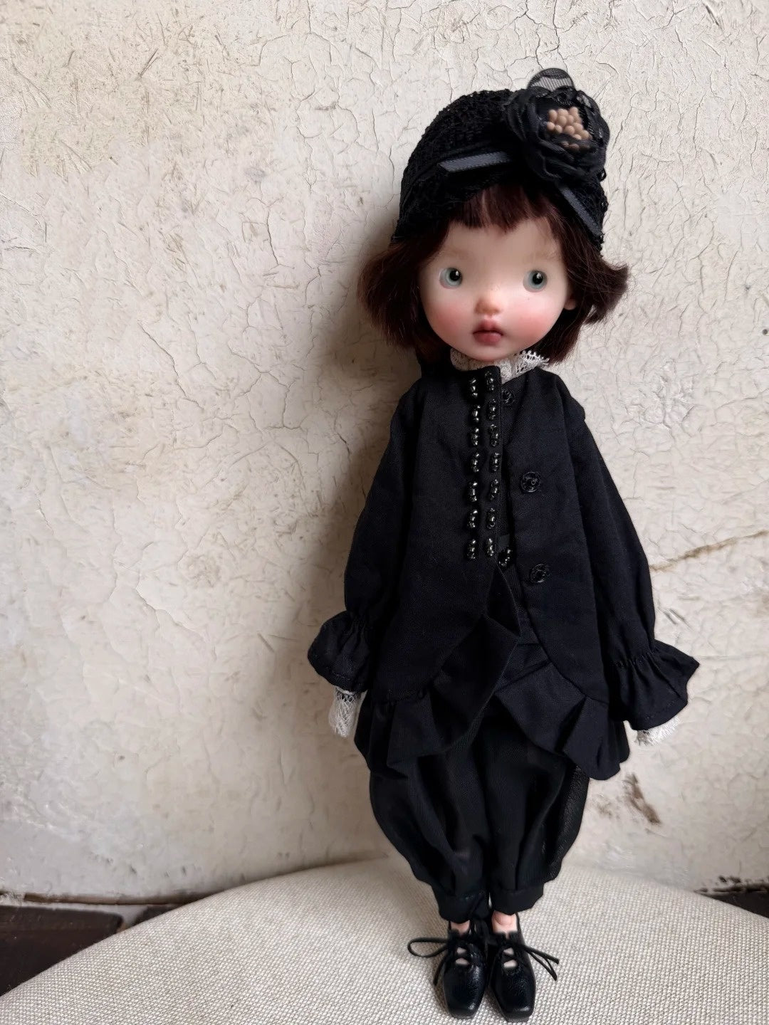 Black Vintage Gauze 1/6 BJD Outfit On Doll Display | ToastDoll