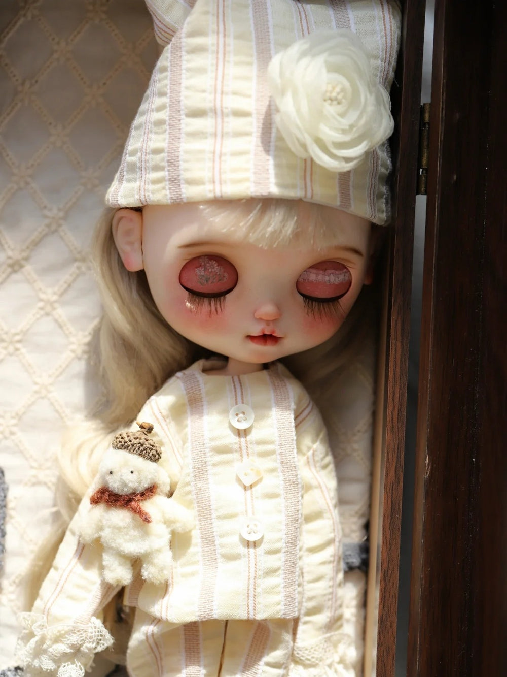Striped Cotton Blythe Pajamas Close-up | ToastDoll
