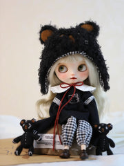 Fluffy Bear Plaid Blythe Outfit - Handmade Doll Clothes - ToastDoll
