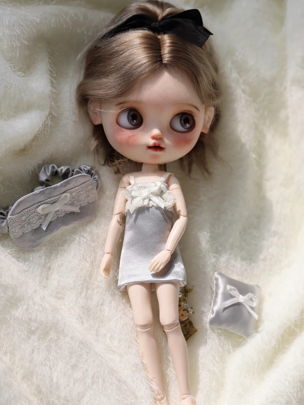 Elegant Grey Silk Lace Blythe Chemise Front View | ToastDoll