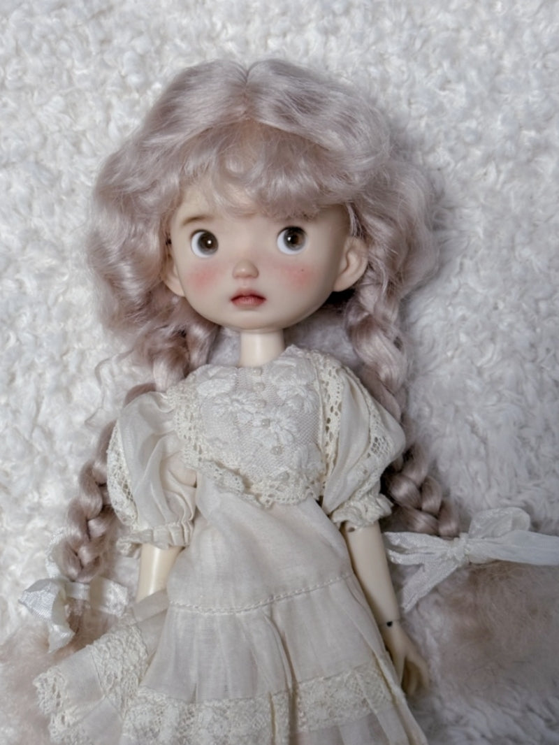 Rose Gold  Low Twin Braids With Bangs Handmade 1/6 BJD Wig | ToastDoll