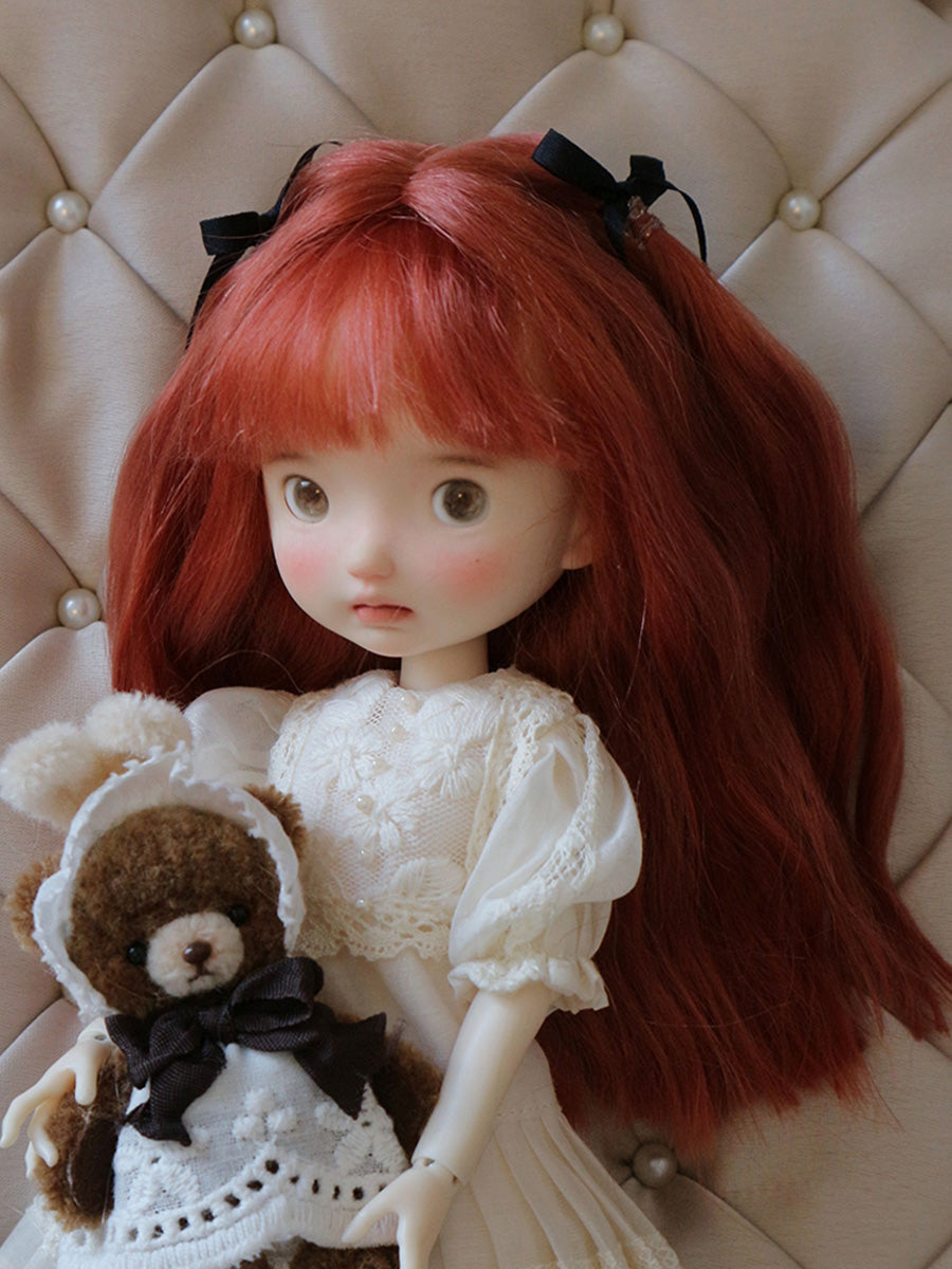 Red Fluffy Blunt Bangs Handmade 1/6 BJD Wig | ToastDoll