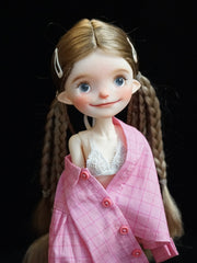 Flax Chestnut Brown Twin Braids Handmade 1/6 BJD Wig Detail | ToastDoll