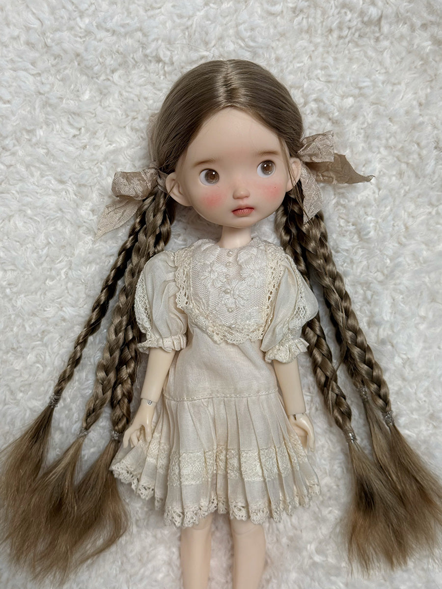 Flax Chestnut Brown Twin Braids Handmade 1/6 BJD Wig | ToastDoll