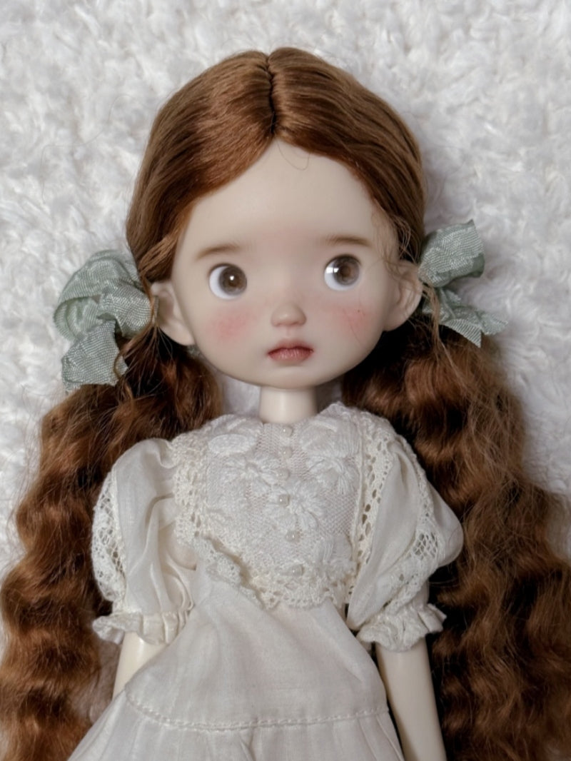 Milky Tea Brown Low Wavy Pigtails Handmade 1/6 BJD Wig | ToastDoll