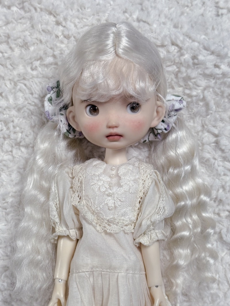 White Low Wavy Pigtails Handmade 1/6 BJD Wig Detail | ToastDoll
