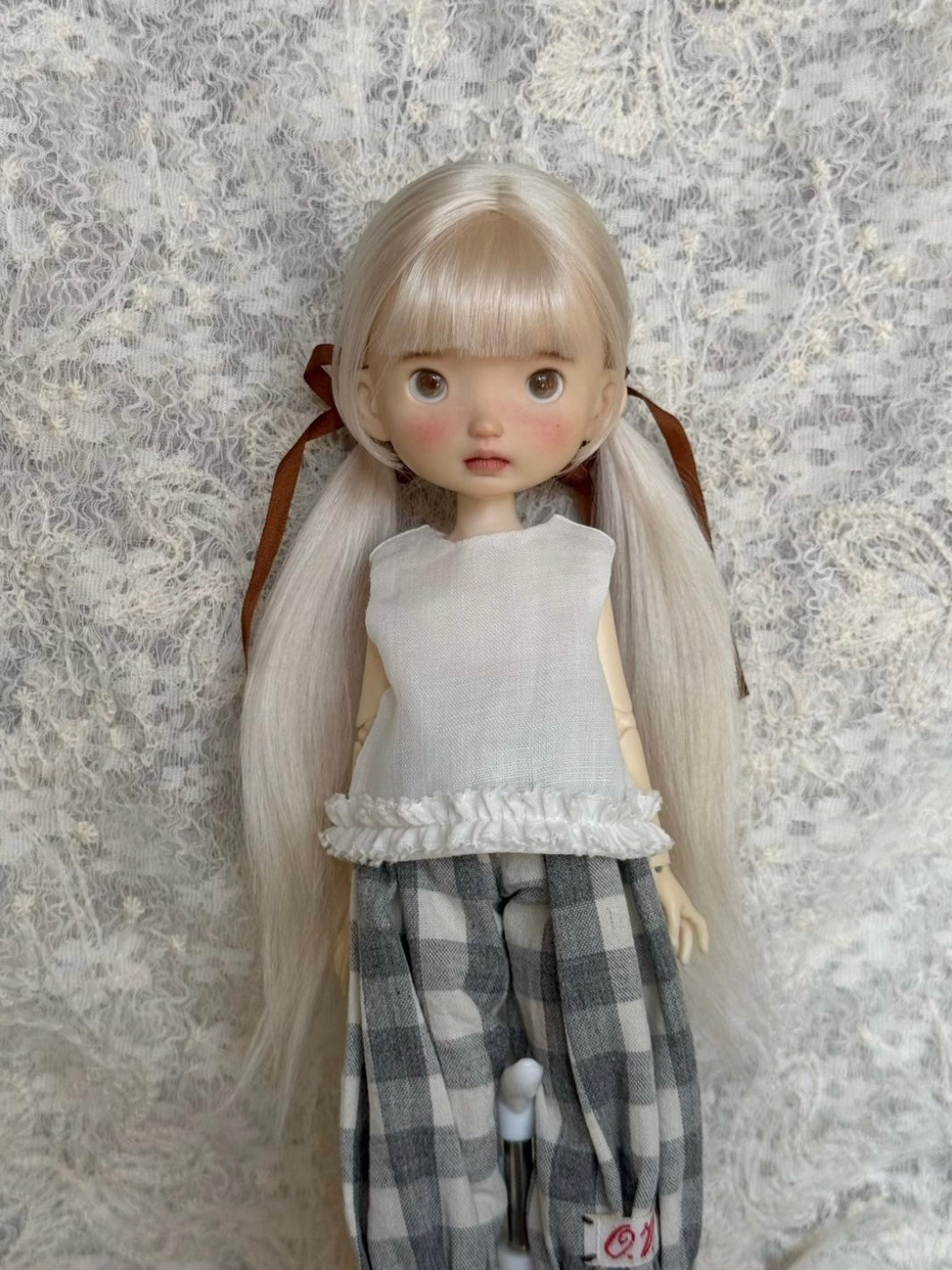 Platinum Blonde Long Twin Tail BJD Wig With Bangs | ToastDoll