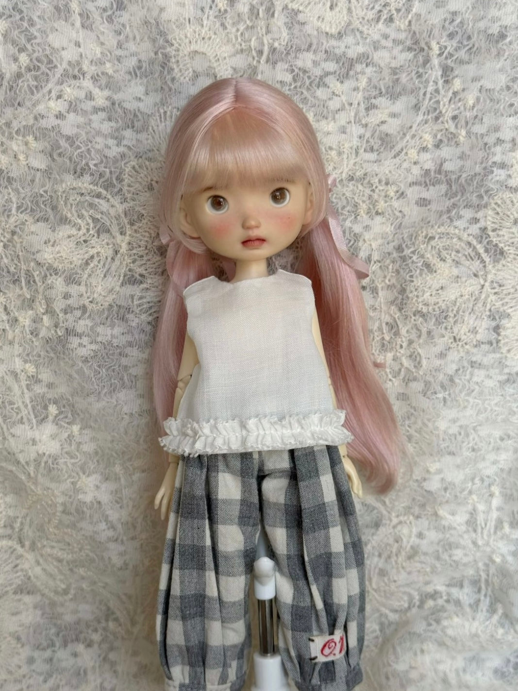 Pink Long Twin Tail BJD Wig With Bangs | ToastDoll