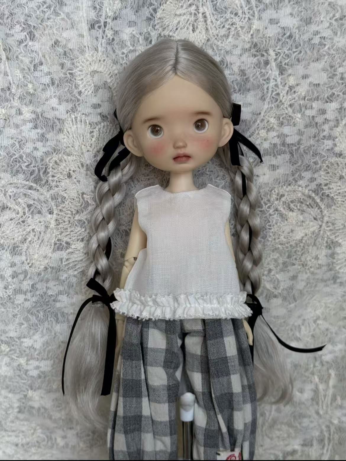 Silver Middle Part Twin Braids BJD Wig | ToastDoll