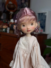 Curly Bangs Twin Braided Buns BJD Wig - Handmade Doll Hair - ToastDoll