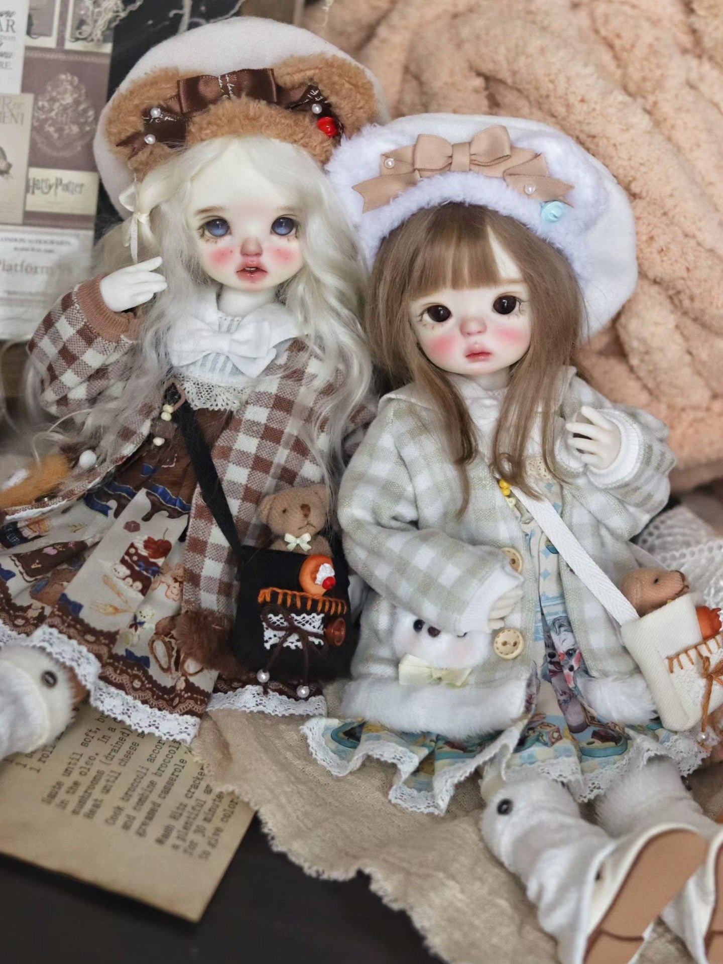 Handmade Outfit for BJD, Bear Plaid Outerwear Cartoon Dress Set