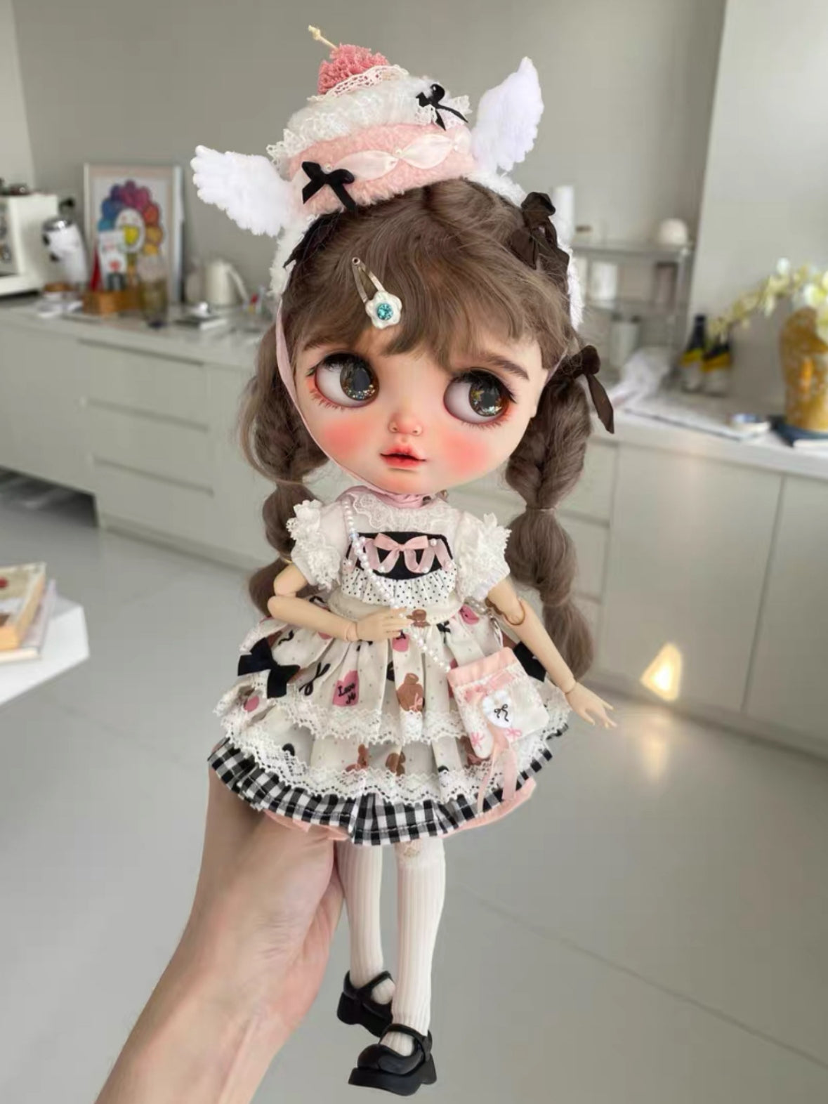 Handmade Outfit for Blythe/Obitsu/Azone,Angel Cake Hat Tiered Dress Set