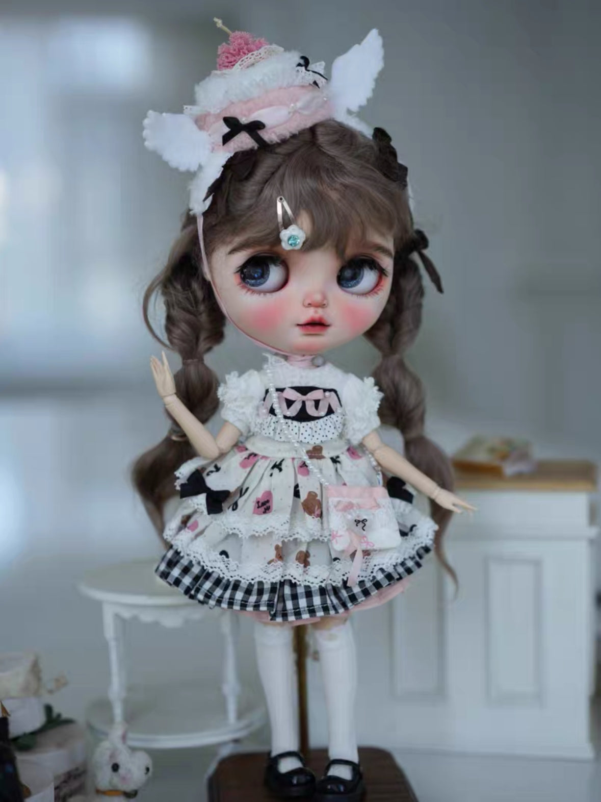 Handmade Outfit for Blythe/Obitsu/Azone,Angel Cake Hat Tiered Dress Set