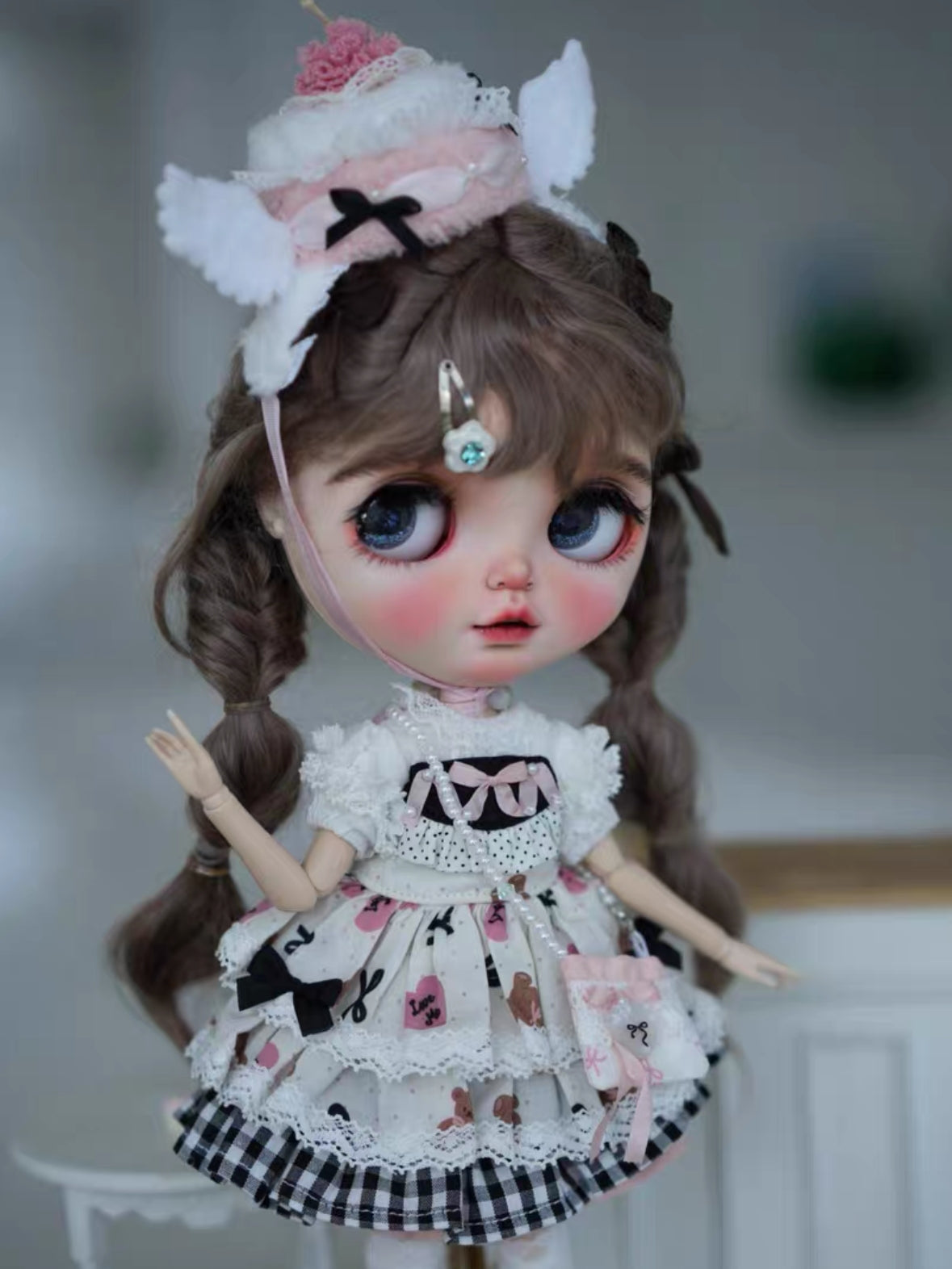 Handmade Outfit for Blythe/Obitsu/Azone,Angel Cake Hat Tiered Dress Set