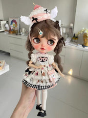 Handmade Outfit for Blythe/Obitsu/Azone,Angel Cake Hat Tiered Dress Set