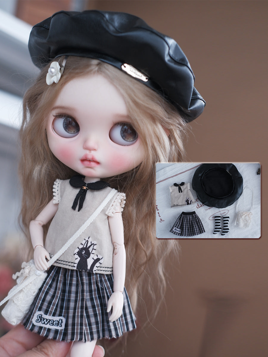 Handmade Outfit for Blythe/Obitsu/Pullip, Sleeveless Top Plaid Mini Skirt Set