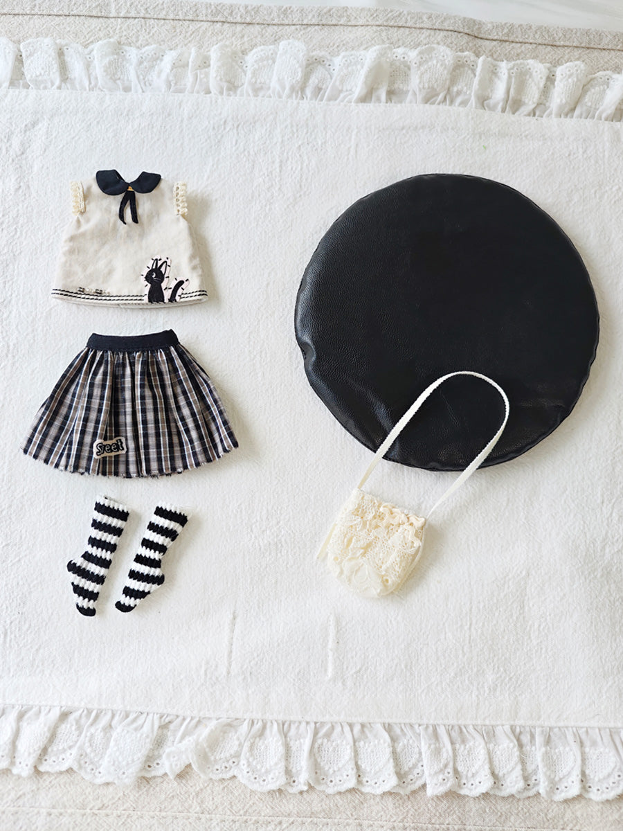 Handmade Outfit for Blythe/Obitsu/Pullip, Sleeveless Top Plaid Mini Skirt Set
