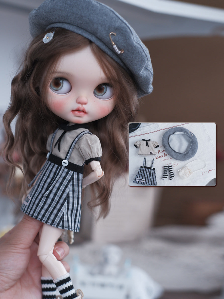 Handmade Outfit for Blythe/Obitsu/Pullip, Sleeveless Top Plaid Mini Skirt Set