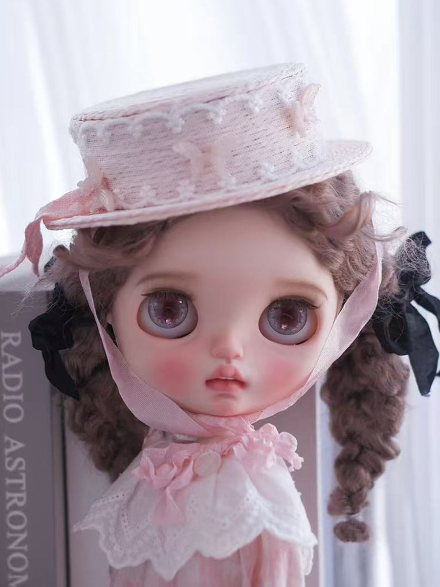 Handmade Blythe/BJD  Hat, Ribbon Tie Flat Hat