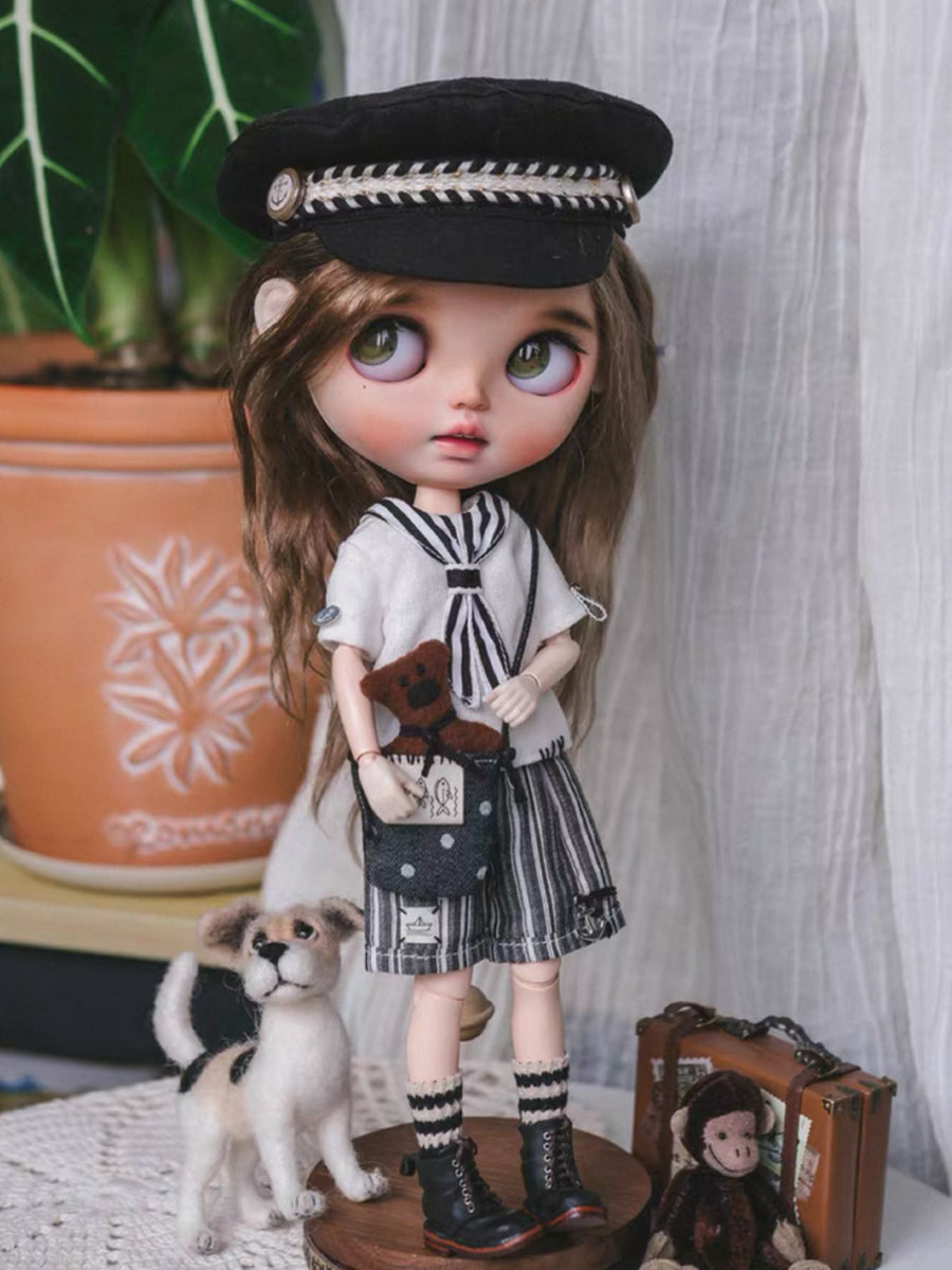 Handmade Outfit for Blythe/Obitsu/Pullip, Striped Navy Set