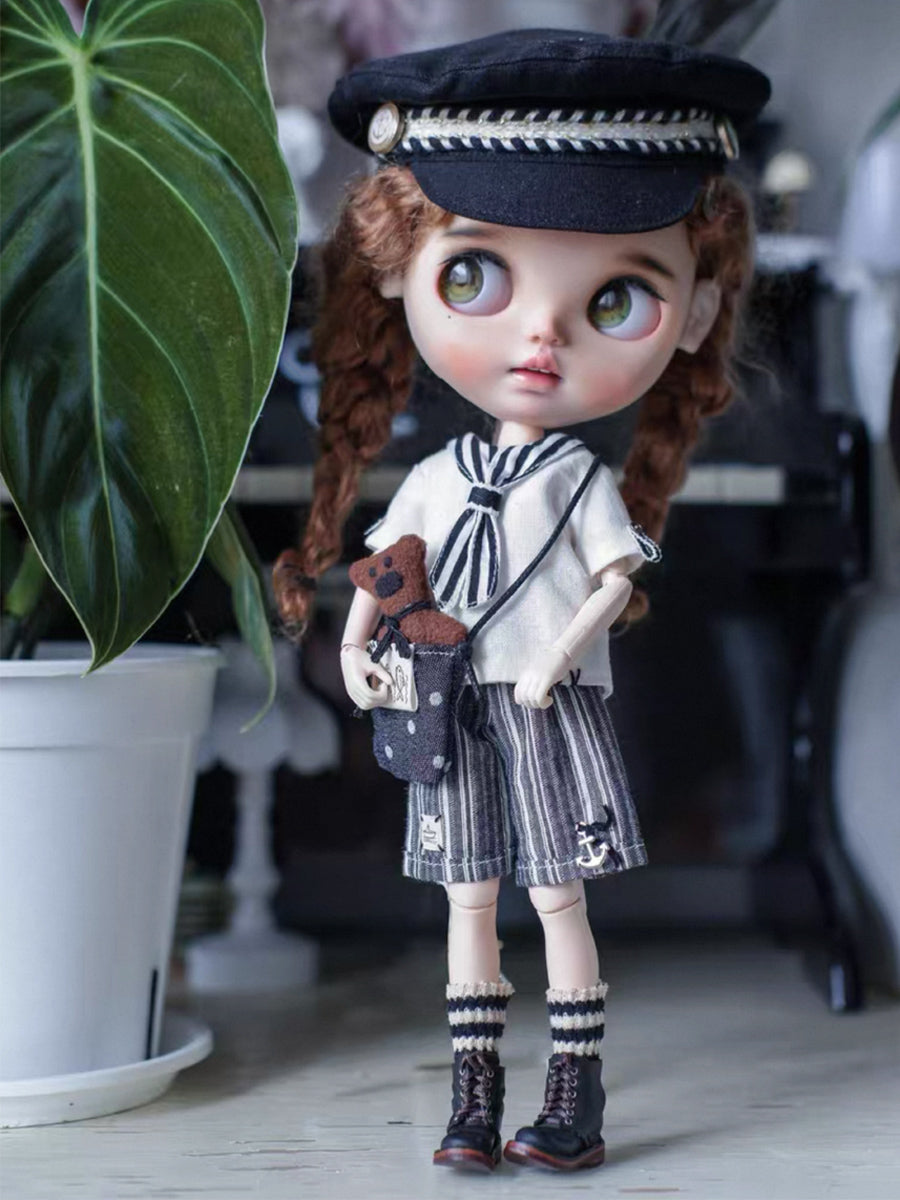 Handmade Outfit for Blythe/Obitsu/Pullip, Striped Navy Set