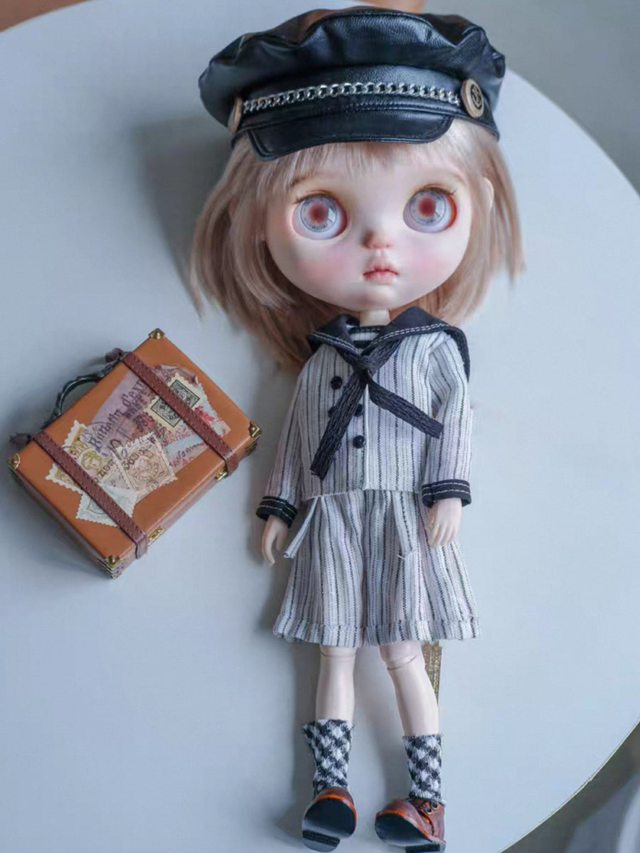 Handmade Outfit for Blythe/Obitsu/Pullip, Striped Navy Set