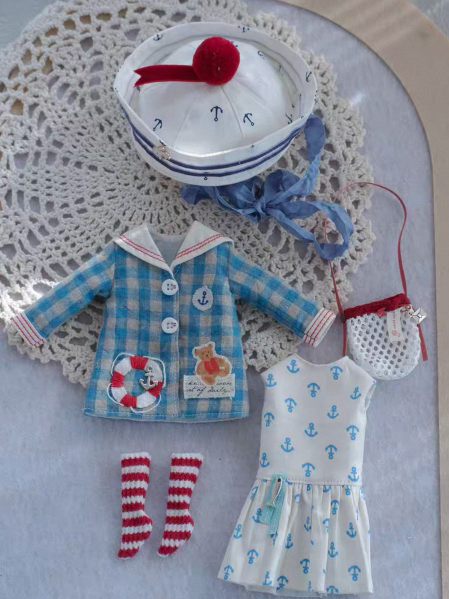 Handmade Outfit for Blythe/Obitsu/Pullip, Blue Plaid Navy Set