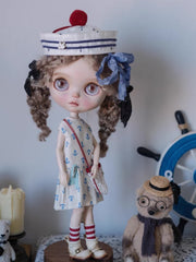 Handmade Outfit for Blythe/Obitsu/Pullip, Blue Plaid Navy Set