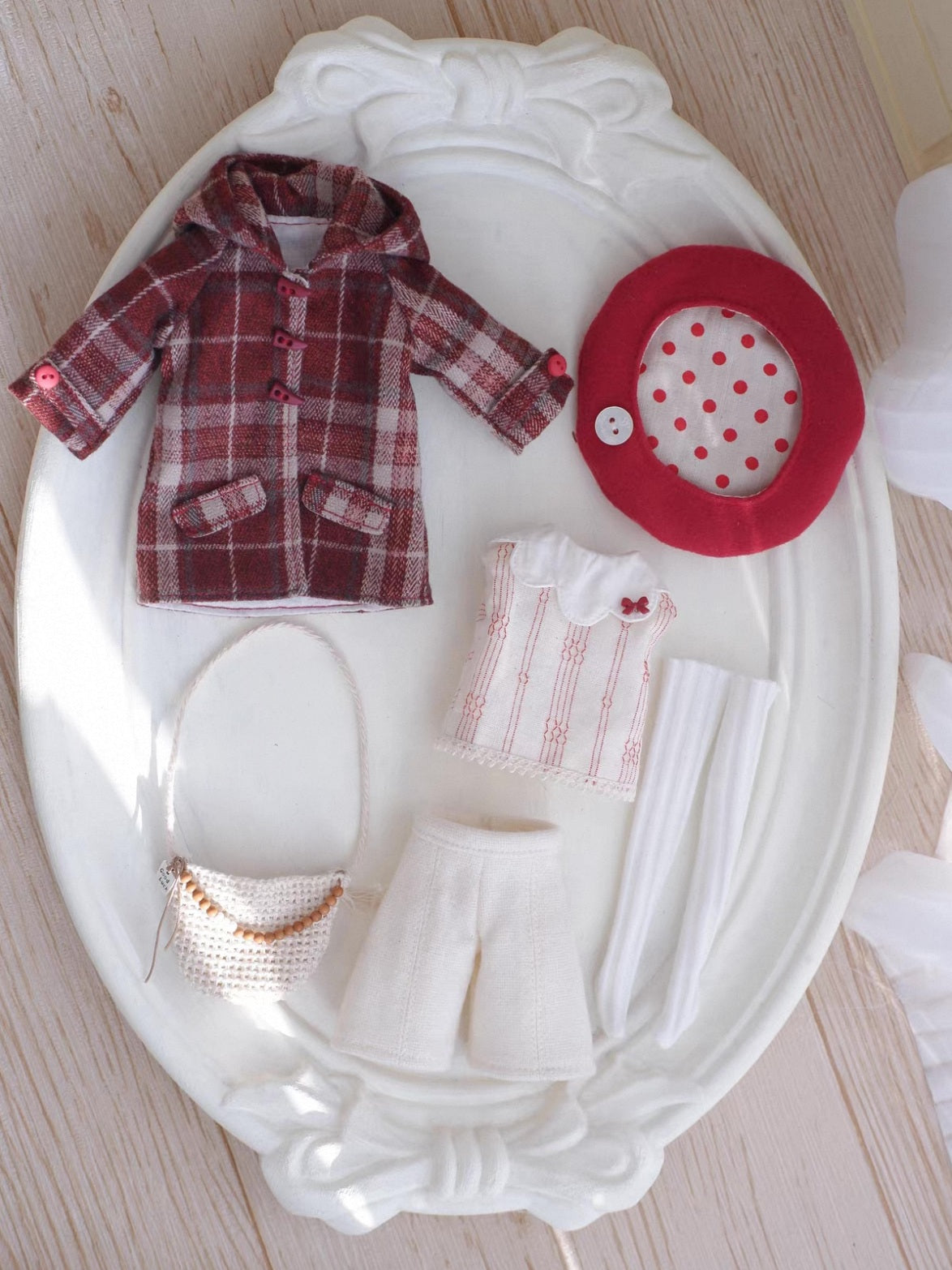 Handmade Outfit for Blythe/Obitsu,Red Plaid Overcoat Set