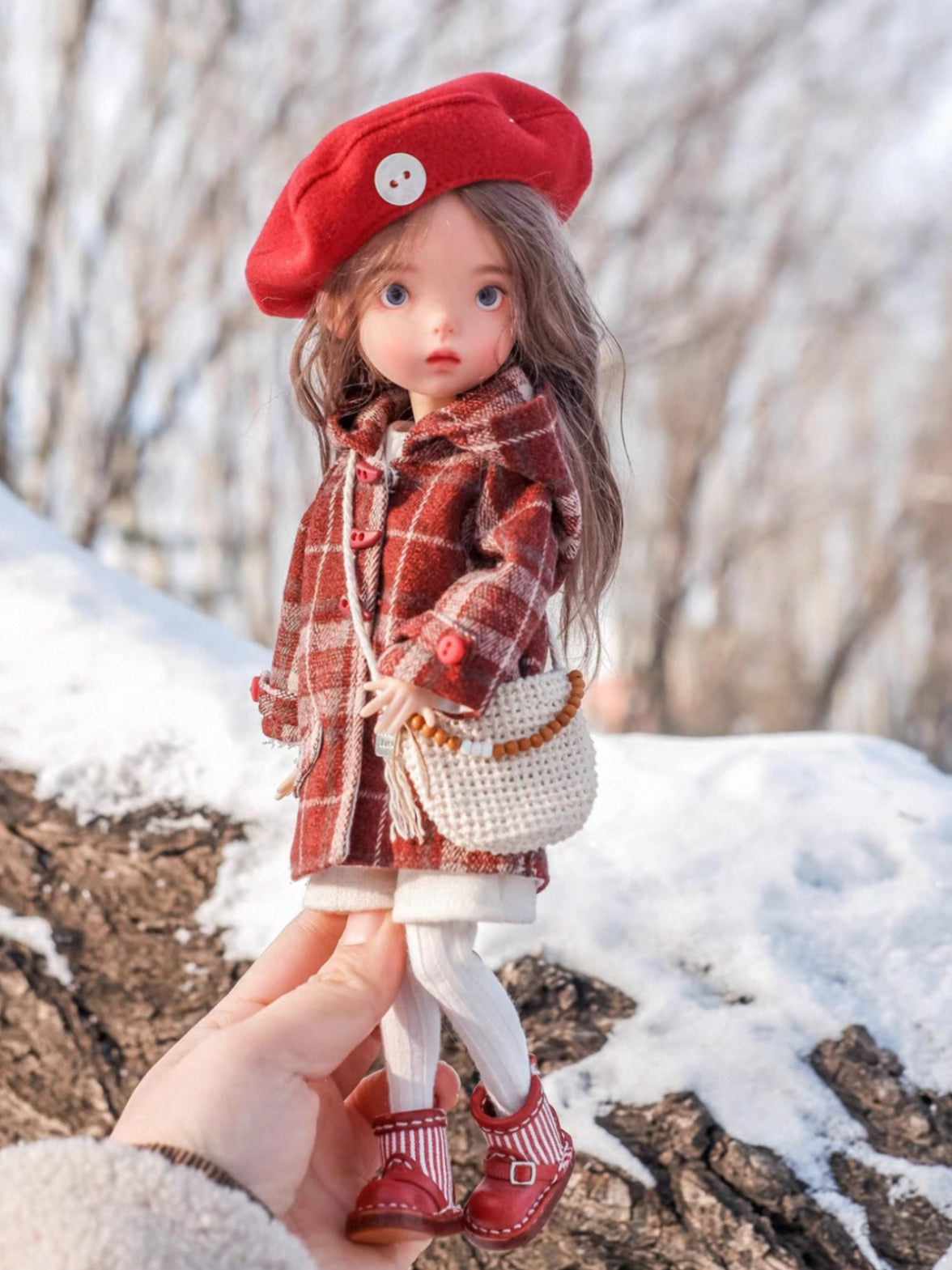 Handmade Outfit for Blythe/Obitsu,Red Plaid Overcoat Set