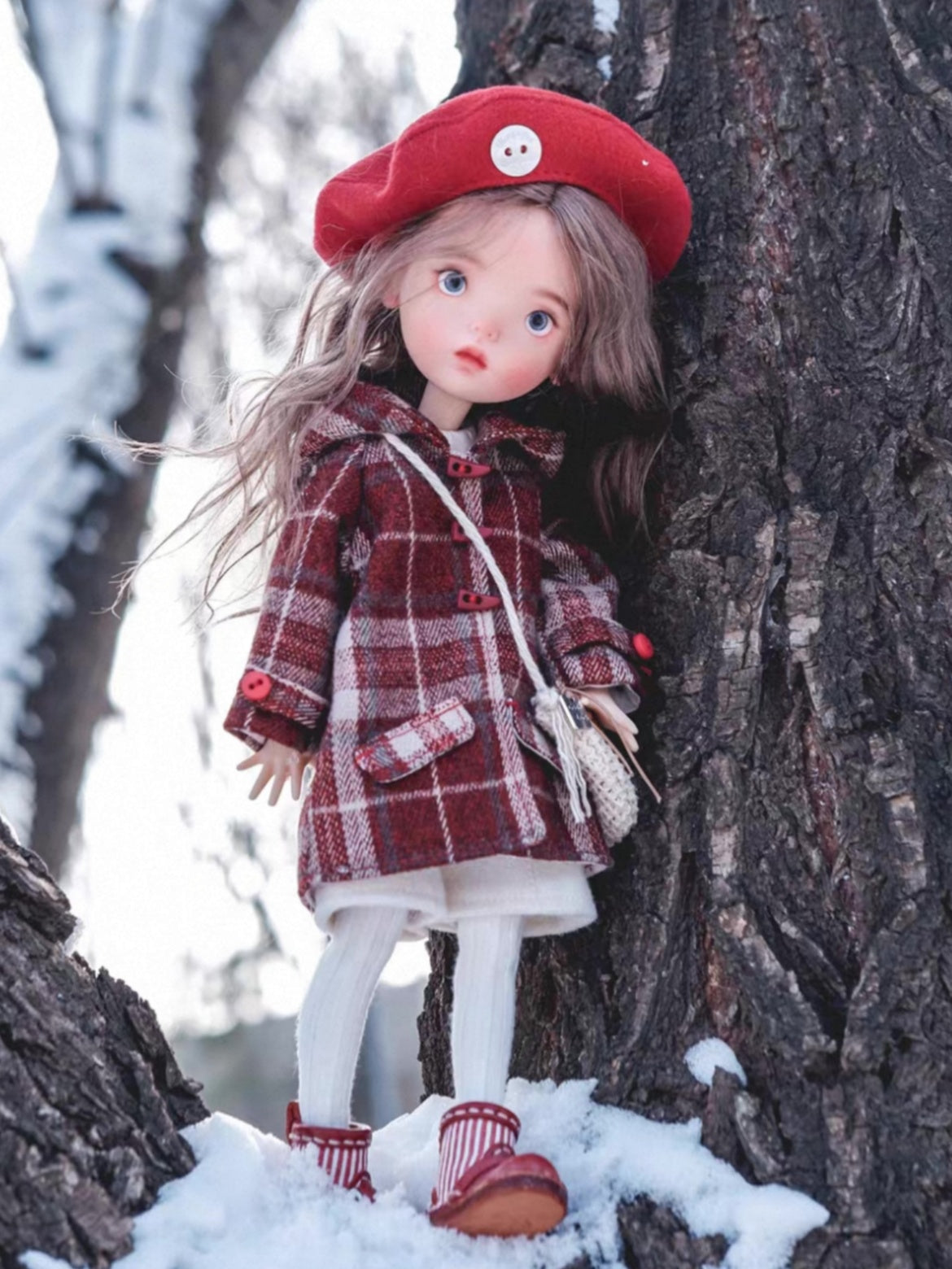 Handmade Outfit for Blythe/Obitsu,Red Plaid Overcoat Set