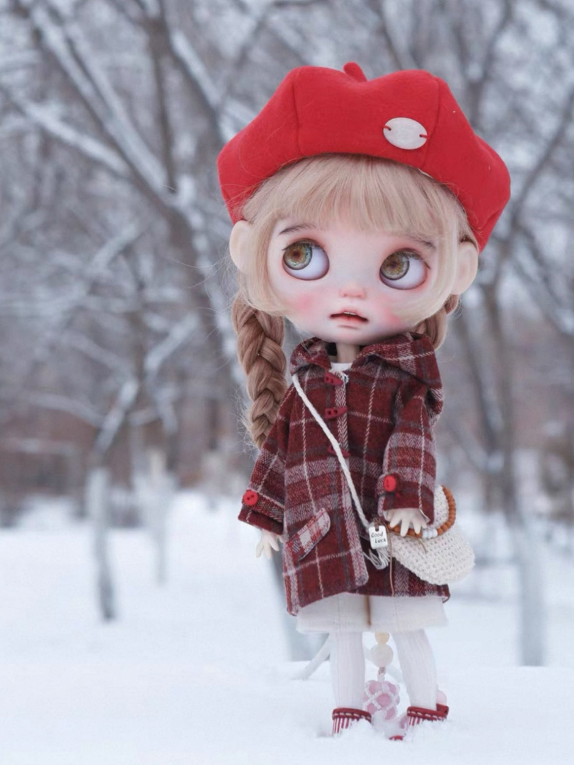Handmade Outfit for Blythe/Obitsu,Red Plaid Overcoat Set