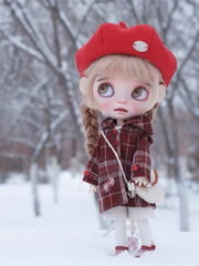 Handmade Outfit for Blythe/Obitsu,Red Plaid Overcoat Set