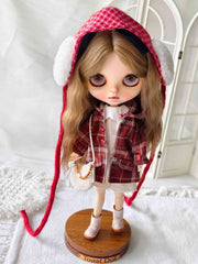 Handmade Outfit for Blythe/Obitsu,Red Plaid Overcoat Set