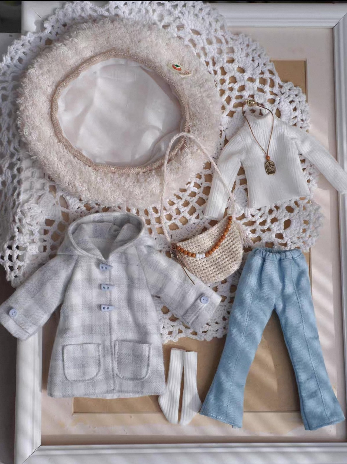 Plaid Overcoat Jeans Blythe Flat Lay | ToastDoll