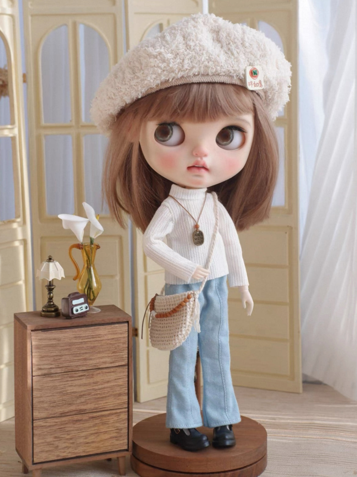 Plaid Overcoat Jeans Blythe On Doll Display | ToastDoll