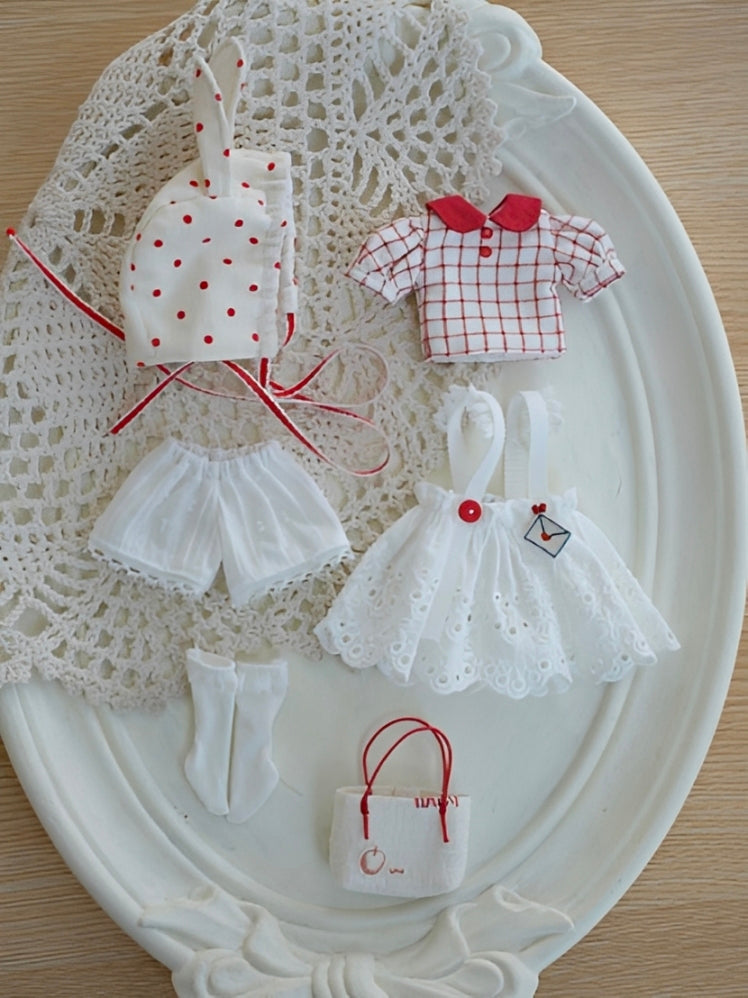 Red White Bunny Blythe 1/6 BJD Set - Handmade Doll Clothes - ToastDoll