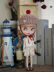 Red Minimalist Sailor Blythe Outfit Set On Doll Display | ToastDoll