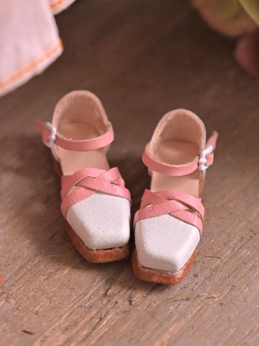 Handmade Shoes for Blythe/ Ob24/ Ob22, Square-Toe Leather Summer Shoes