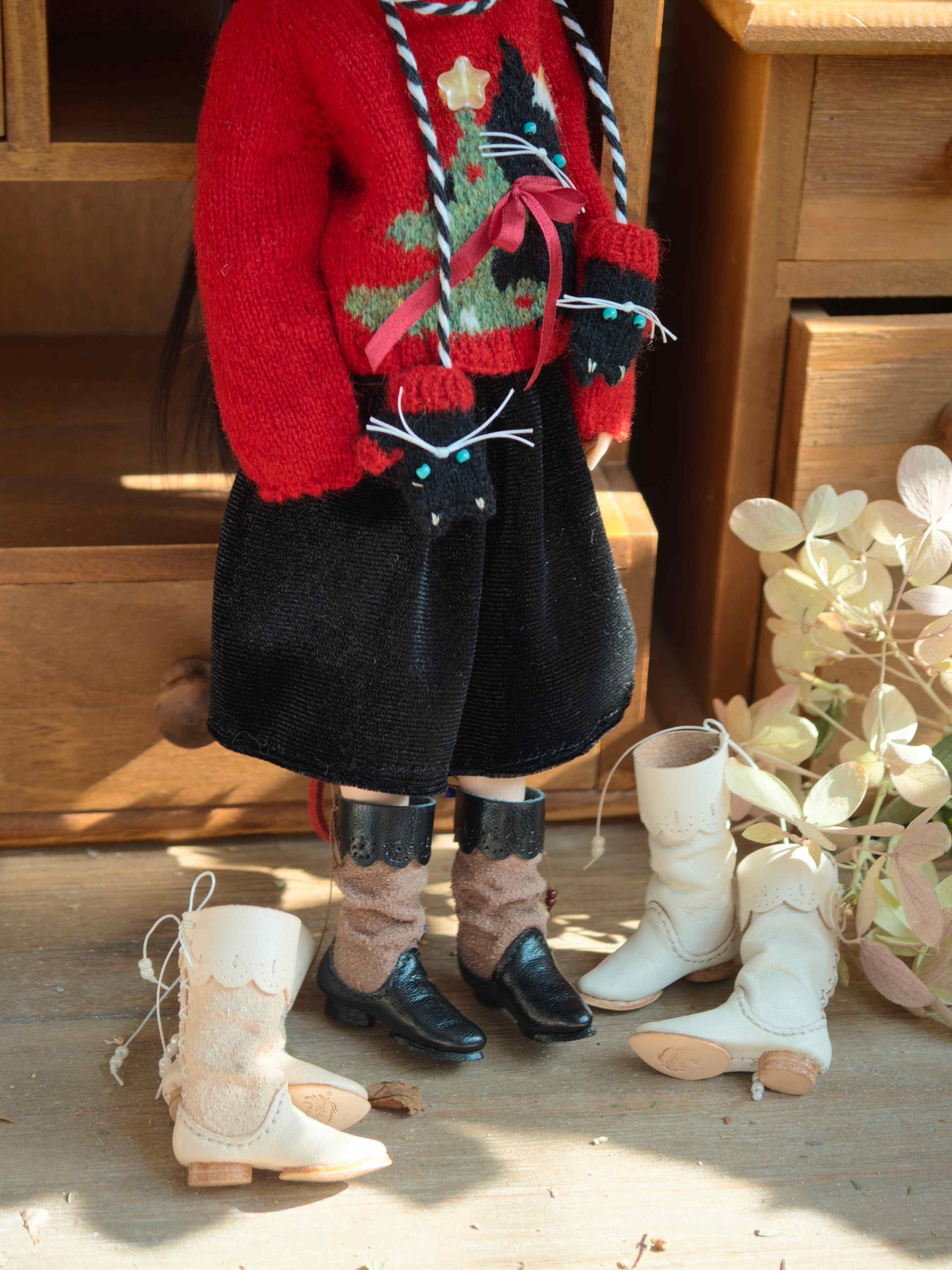 Handmade Shoes for Blythe/Obitsu,Lace Leather High Boots