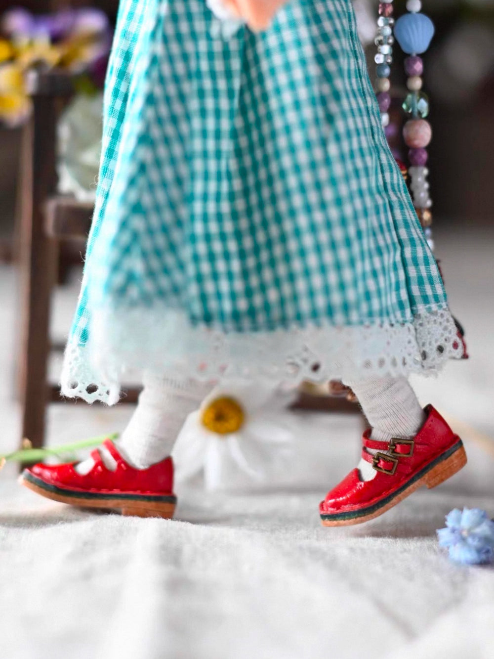 Leather Mary Jane Red Blythe Flats On Doll Display | ToastDoll