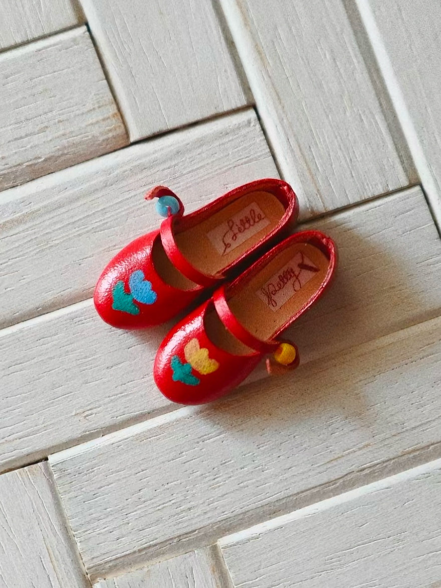 Hand-painted Leather Blythe Red Floral Mary Jane  | ToastDoll