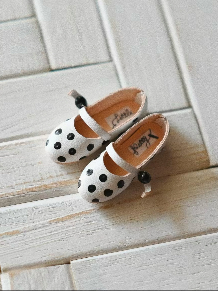 Hand-painted Leather Blythe Black Polka Dot Mary Jane  | ToastDoll