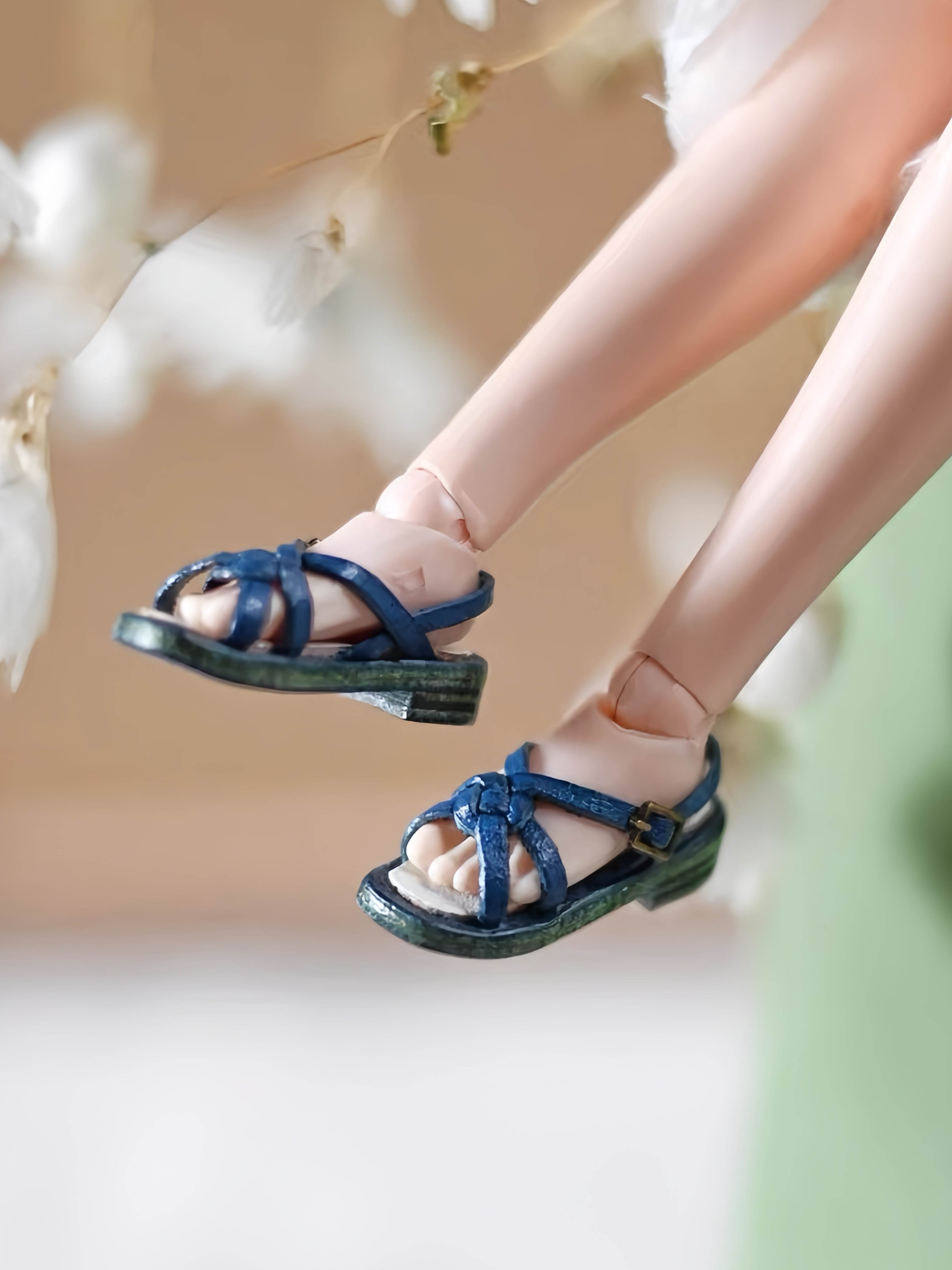 Retro Leather Blythe OB11 Sandals - Handmade Doll Shoes - ToastDoll