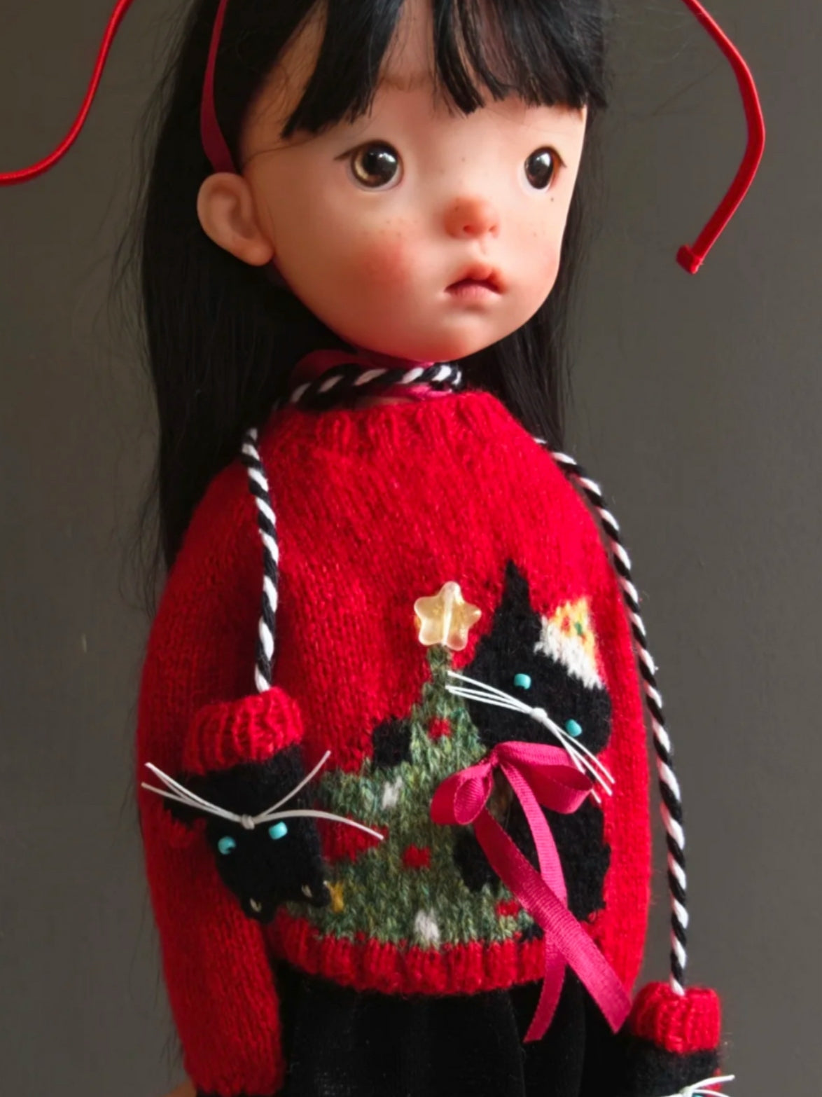 Handmade Outfit for Blythe/Obitsu,Red Kitten Sweater Mittens Set